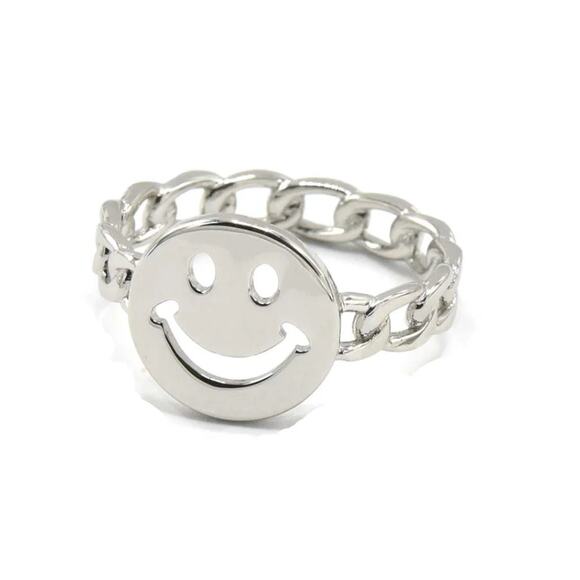 Happy face  Emoji Ring Positive Minimalist Jewelry Smile Ring for Women 8 - Picture 1 of 5